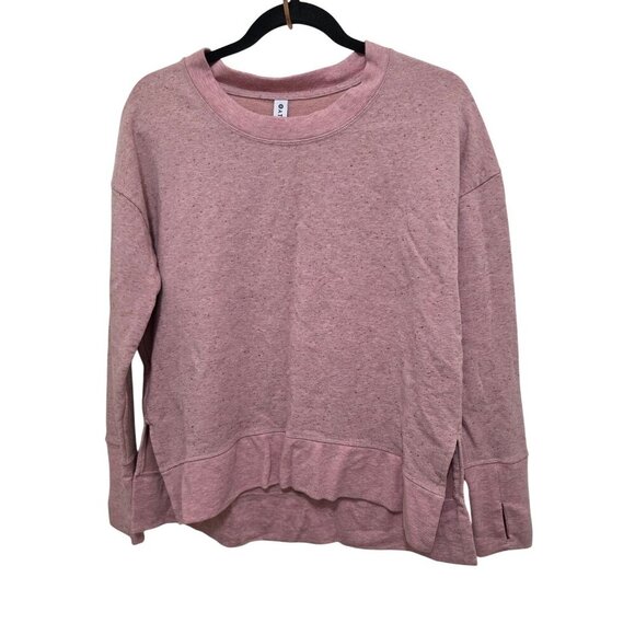 Athleta Pink Speckled Long Sleeve Sweatshirt With Side Slits & Thumb Holes Women - Picture 1 of 8